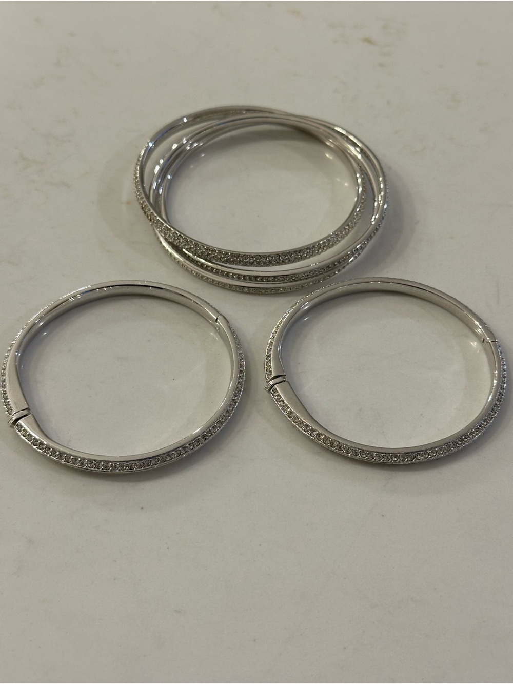 Nadri Silver Crystal Pavé Bangle Bracelet Set - Picture 2 of 2